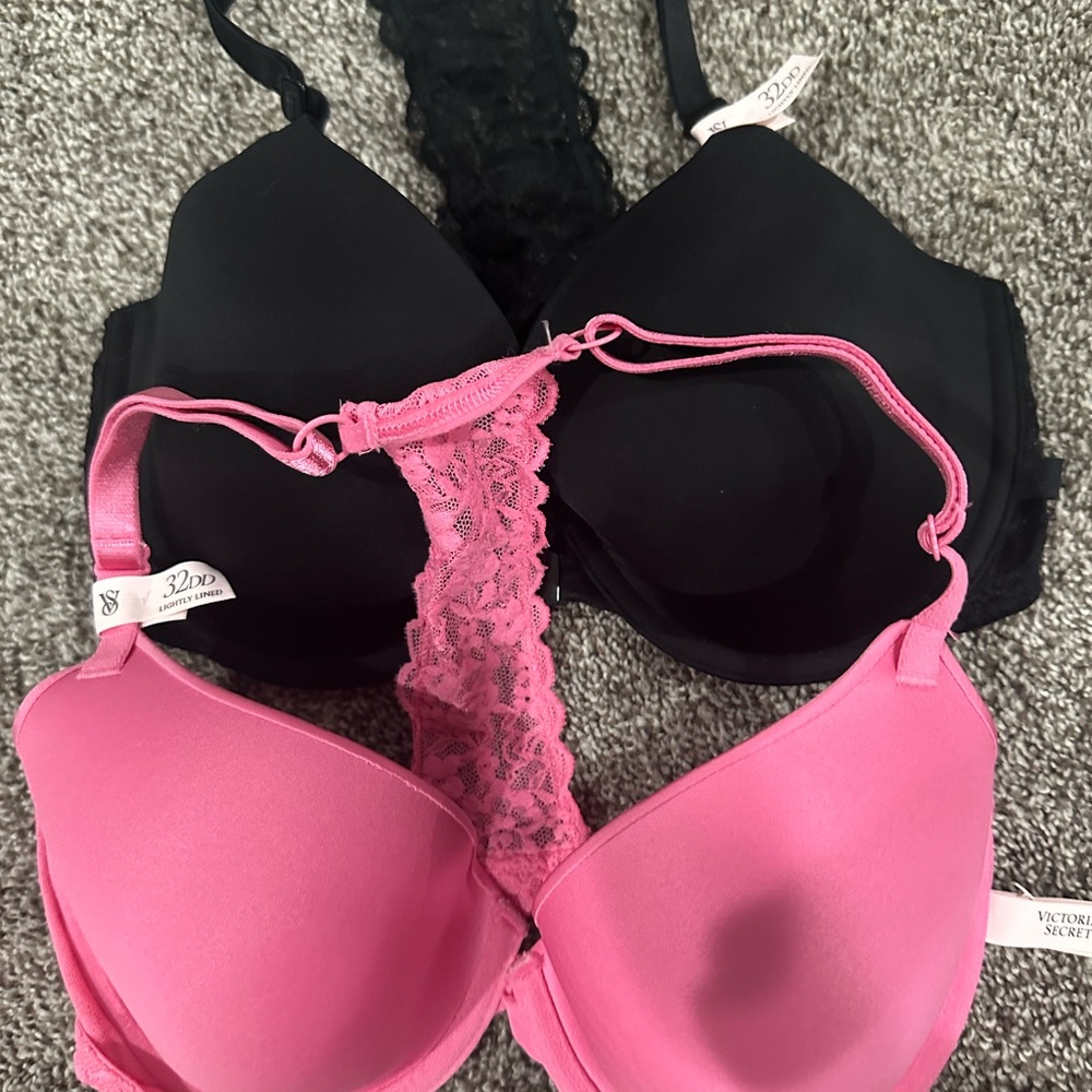 Victoria's Secret Black and Pink Lace-Back Push-Up Bras
